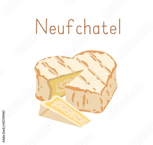 French soft heart-shaped cheese with bloomy rind of mold. Cut triangle piece ...