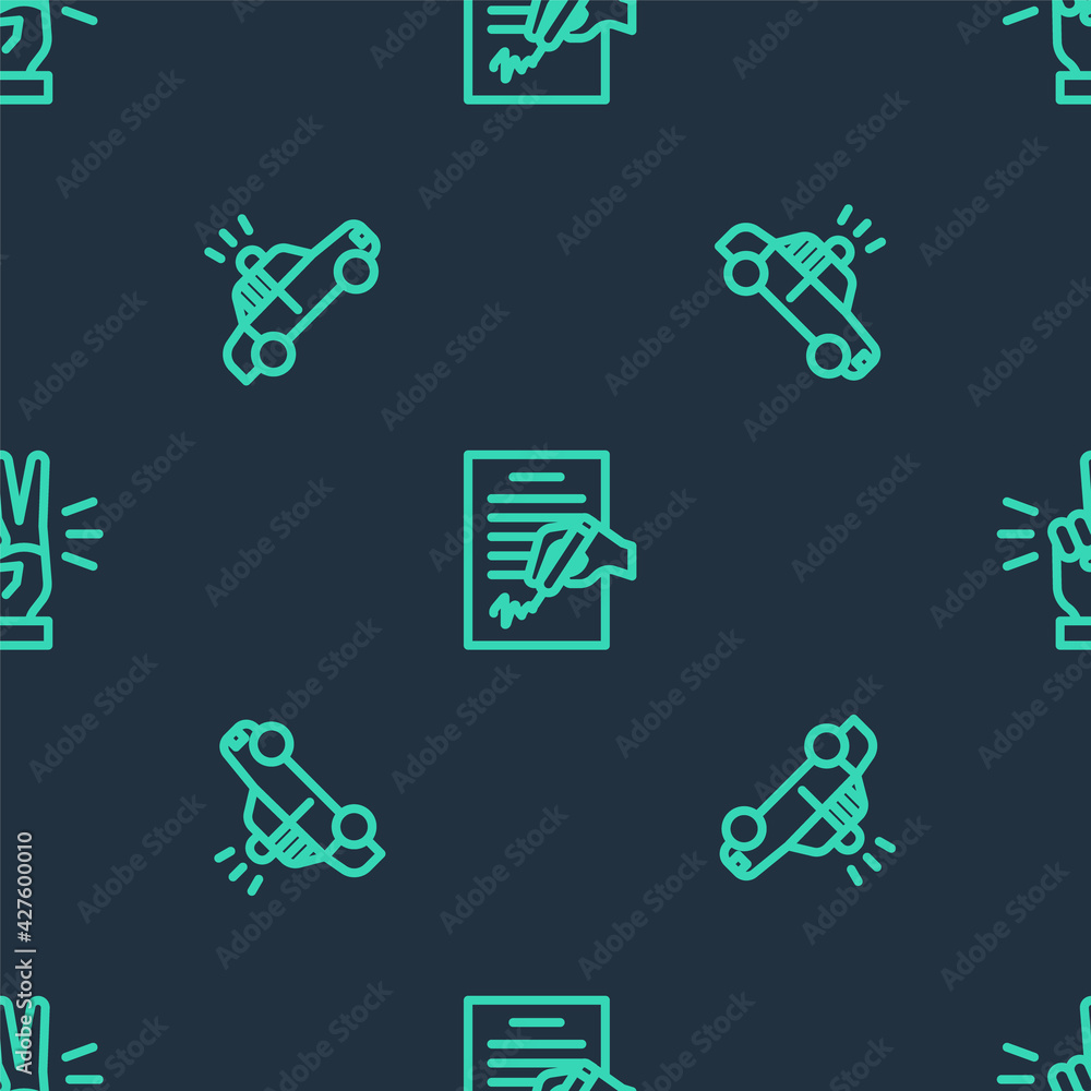 Set line Petition, Police car and flasher and Hand showing two finger on seamless pattern. Vector Set line Petition, Police car and flasher and Hand showing two finger on seamless pattern. Vector