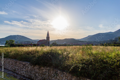 Croation church on sunset view, Croatia. photo