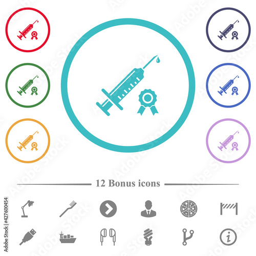 Certified vaccine flat color icons in circle shape outlines
