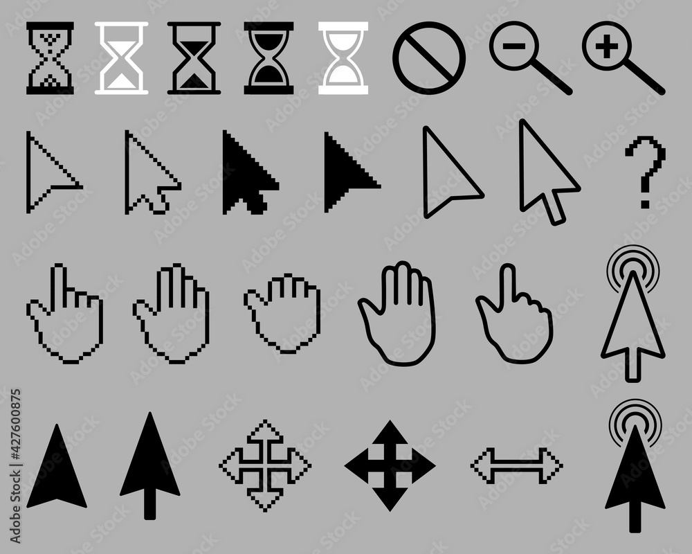 Pointer cursor icons.illustrations in the pixel version and in the