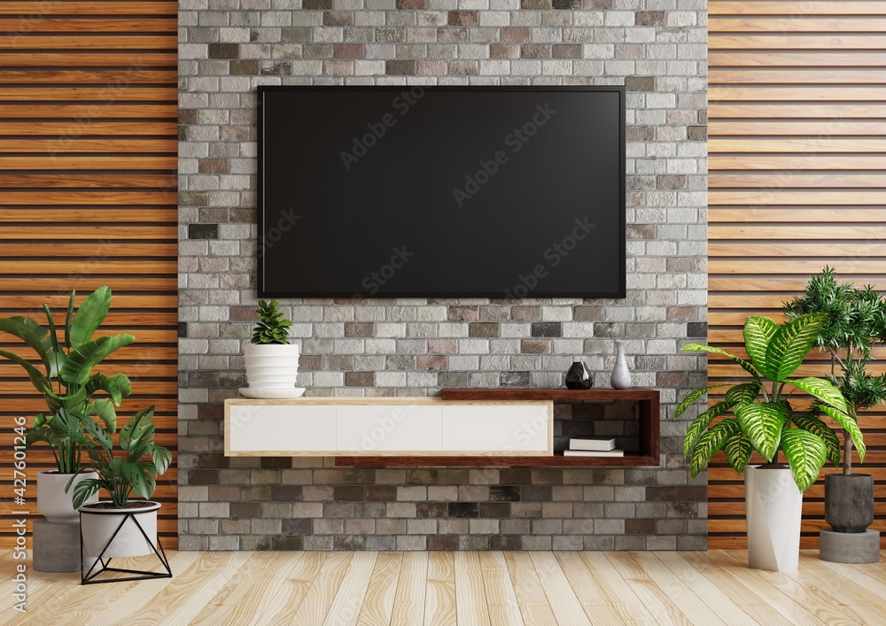 Tv stand brick deals wall