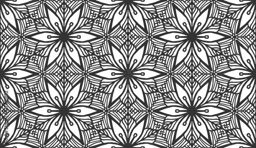 Flower lace seamless pattern. Modern floral hand drawn abstract botanical ornament. Retro black fashion backdrop. Flat decorative plant textile texture. Endless vintage monochrome geometric wallpaper