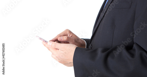 Professional men using mobile phones to type