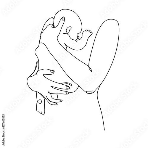 Pregnant woman one line drawing on white isolated background. Vector illustration