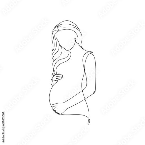 Obraz na płótnie Pregnant woman one line drawing on white isolated background. Vector illustration w salonie