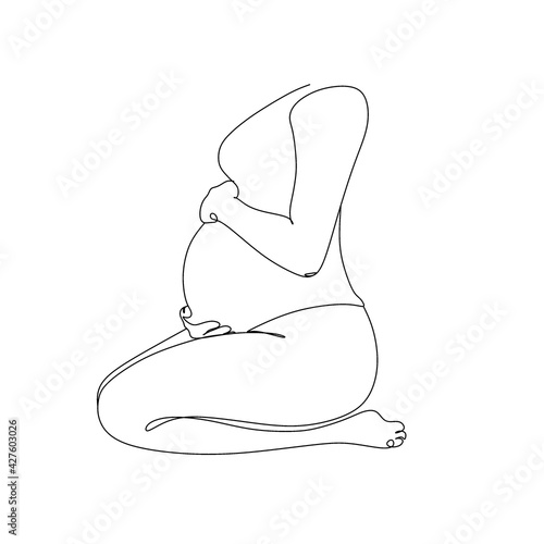 Pregnant woman one line drawing on white isolated background. Vector illustration
