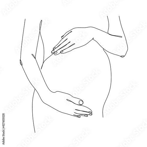 Pregnant woman one line drawing on white isolated background. Vector illustration