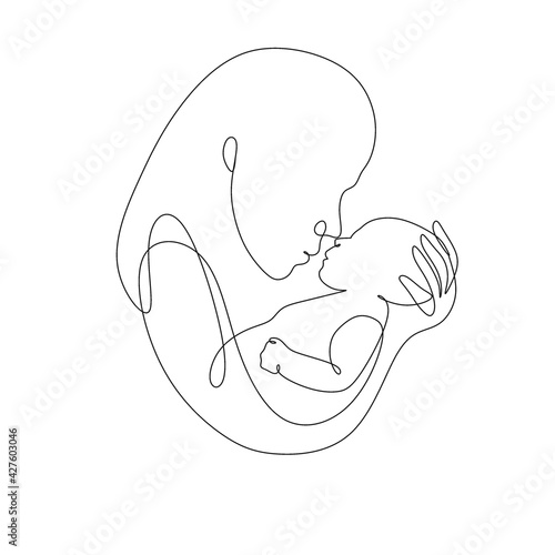 Pregnant woman one line drawing on white isolated background. Vector illustration