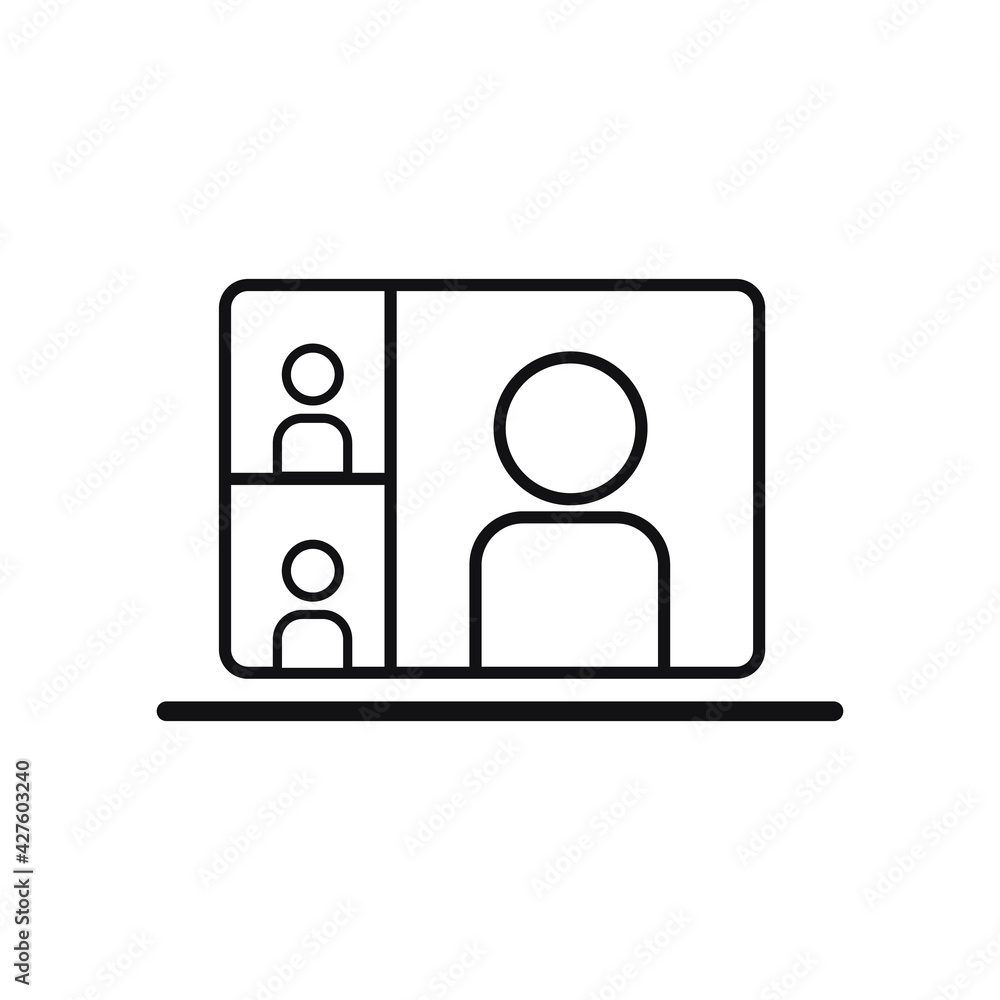 Video conference icon. People on computer screen. Home office in quarantine times. Digital communication. Video conference icon. People on computer screen. Home office in quarantine times. Digital communication.