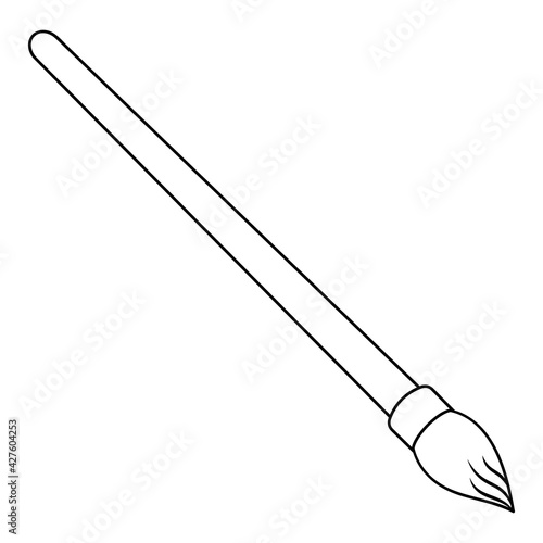 Brush for painting with paints. Sketch. Artistic coloring tool. Vector illustration. Coloring book for children. A brush with stiff bristles. Device for creativity. Outline on isolated background.