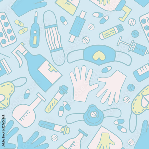Covid-19 protect. Coronavirus Medicine vector seamless pattern