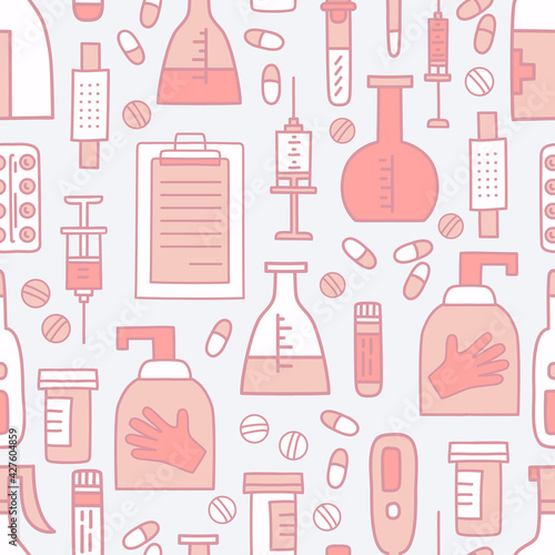 Covid-19 protect. Coronavirus Medicine vector seamless pattern