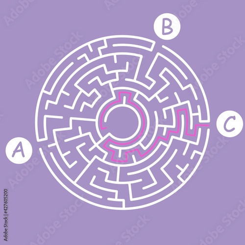 Labyrinth shape design element. Three entrance, one exit and one right way to go, but many paths