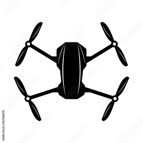 Vector filled black quadcopter icon. Quadcopter symbol on isolated background. Quadcopter logo.