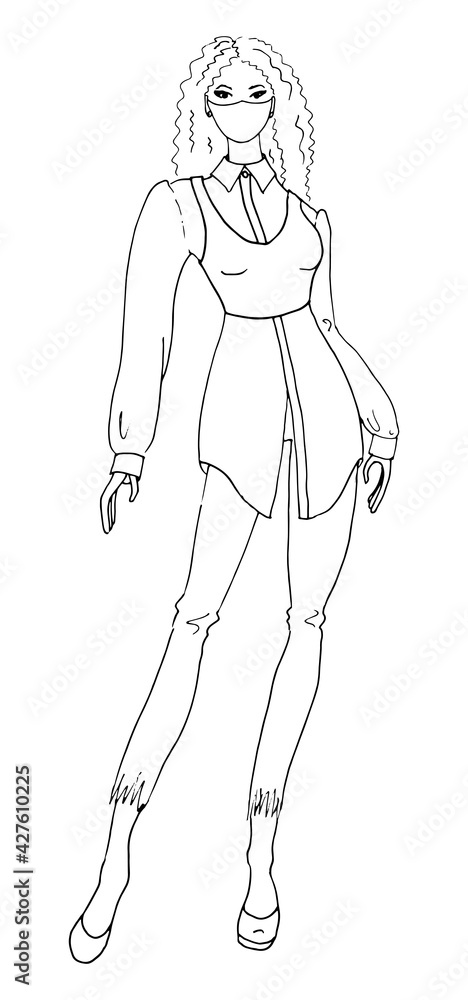 Beautiful girl in in pants and blouse, simple bright fashion illustration, vector Beautiful girl in in pants and blouse, simple bright fashion illustration, vector