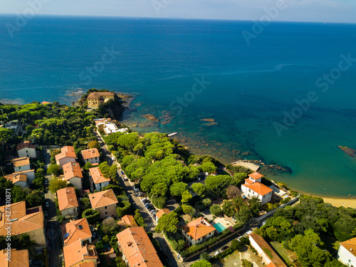 Top view of the city and the promenade located in Castiglioncello in Tuscany. Italy, Livorno photo