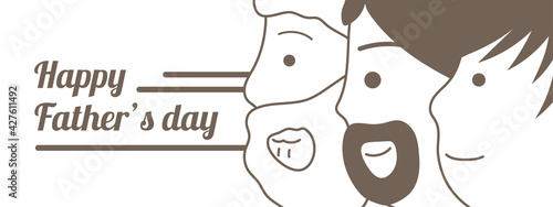 Father's day cute characters banner, flat design, three generations of fathers and sons