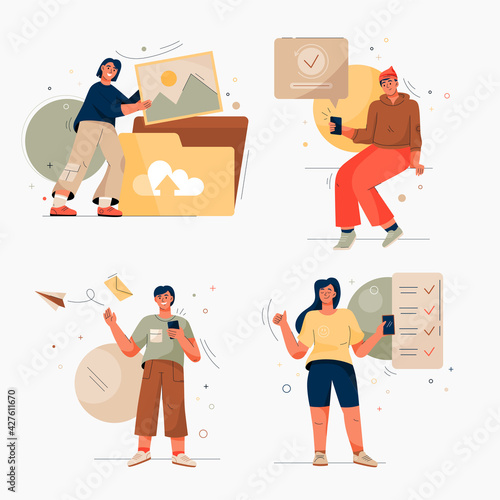 Onboarding isolated scenes set. Getting to know site or service