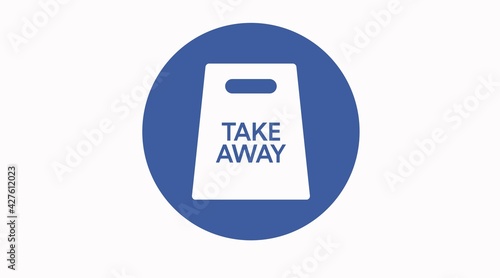 Vector Take away bag icon illustration sign. Blue take away icon