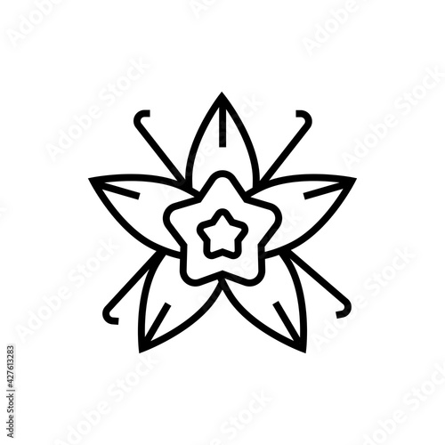 Vanilla pods and flower icon. Seasoning vector illustration. Isolated contour of orthopedics diseases on white background. Editable stroke