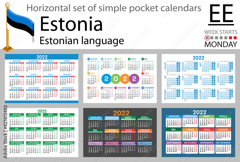 Estonian horizontal pocket calendar for 2022. Week starts Monday Estonian horizontal pocket calendar for 2022. Week starts Monday