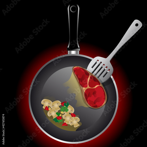 CUISINE-OBJET-Poêle+Ustensile-Viande