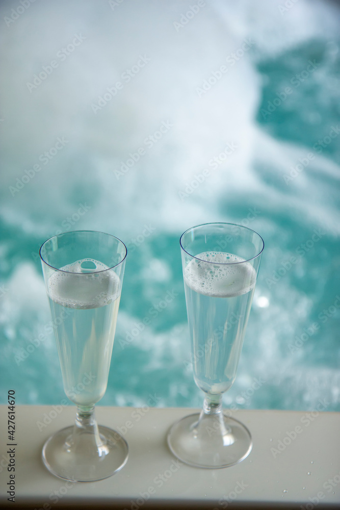 Champagne glasses on the hot tub Champagne glasses on the hot tub