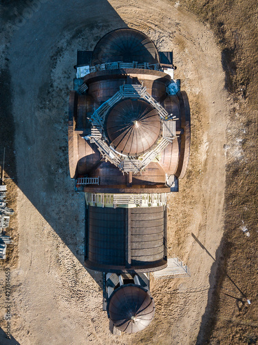 Sieksate Lutheran Church and Monastery Complex, Latvia. Captured from above. photo