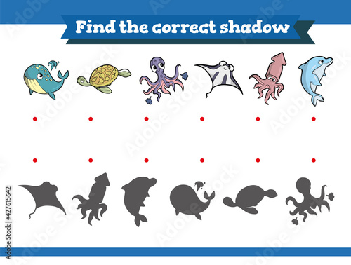Find the correct shadow. Educational game for children. Cartoon