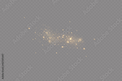 Christmas golden dust, yellow sparks and golden stars shine with a special light. Vector sparkles with sparkling magic dust particles.