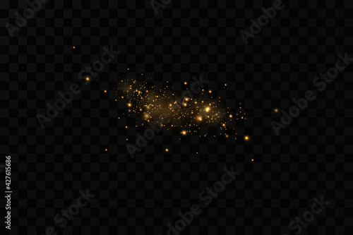 Christmas golden dust, yellow sparks and golden stars shine with a special light. Vector sparkles with sparkling magic dust particles.
