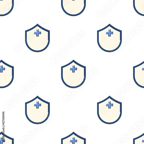 Shield. Seamless pattern for textiles and packaging. Vaccinations and new travel. Vector