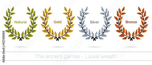 Set of olive wreaths in different colors. Laurel branch wreath. Vector print illustration