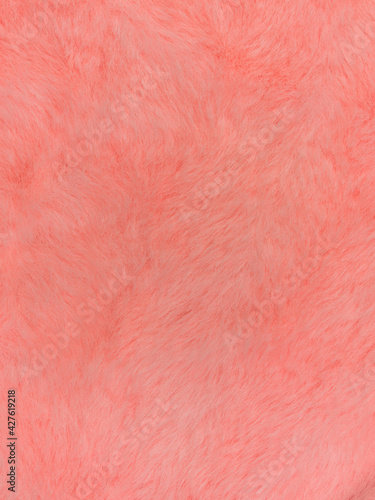 Pink fur texture top view. Coral fluffy fabric coat background. Winter fashion color trends feminine flat lay, female blog rose backdrop for text sign desidgn. Girly abstract wallpaper textile surface
