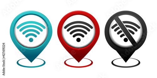Set of map pointer with nwtwork wifi icon. Internet signal location, wifi location. Illustration vector