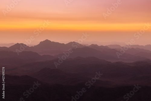 View from Mount Sinai at sunrise. Beautiful mountain landscape in Egypt. © Anton Petrus