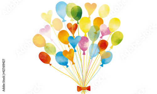 水彩風　カラフルバルーンの花束 Watercolor Balloon Series:Colorful Balloon Bouquet