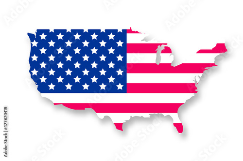 USA vector map american national flag colors. Vector United States of America silhouette with shadow isolated on white background