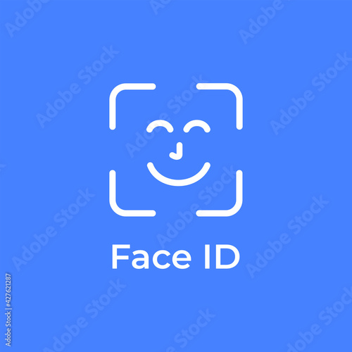 Face id icon. Face identification. Facial recognition system sign. Facial detection symbol. Face scanning process icon. Identification of a person for apps and websites. Vector illustration eps 10