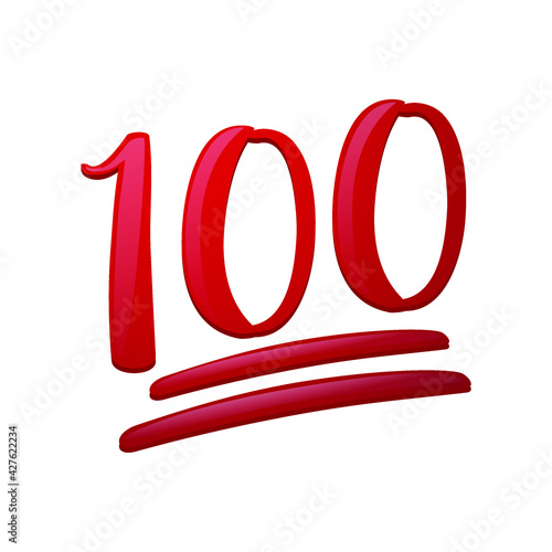 Hundred Points Icon Illustration. Award Sign Vector Design Emoji Style. Top Puntuation Red Symbol.