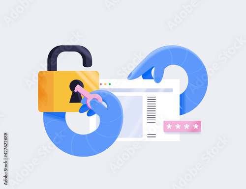 Fototapeta Naklejka Na Ścianę i Meble -  Internet security, Data protection concept. Traffic Encryption, VPN, Privacy Protection Antivirus hack. 
Flat illustration