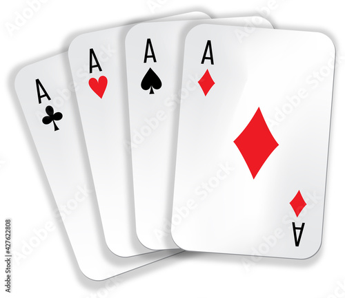 Set of playing cards - four aces : clubs, spades, crosses, diamonds. vector image isolated on the white background.