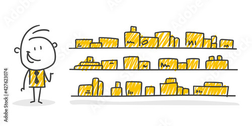 Strichfiguren / Strichmännchen: Pakete, Depot, Paketdienst, Post, Logistik. (Nr. 612)