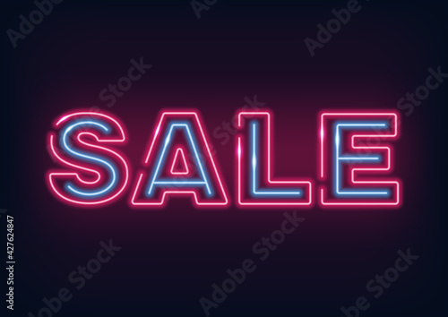 Neon inscription - sale. Neon sign. Glowing lines on a dark background.