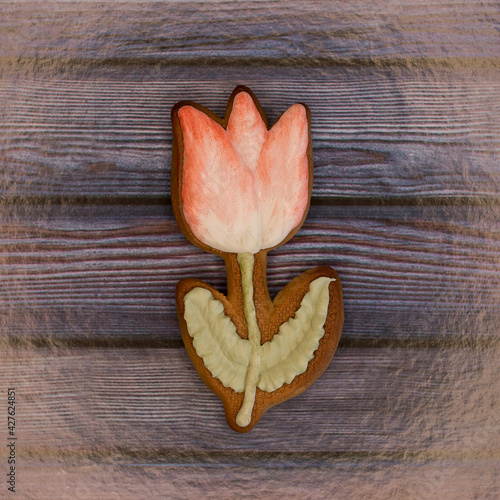 Gingerbread in the form of a tulip on a paper background