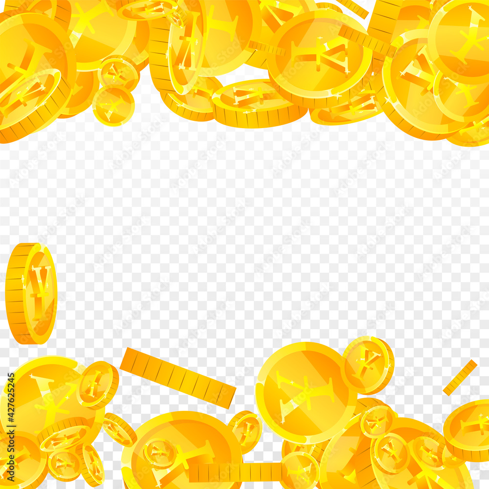 Chinese yuan coins falling. Delightful scattered CNY coins. China money. Cute jackpot, wealth or success concept. Vector illustration. Chinese yuan coins falling. Delightful scattered CNY coins. China money. Cute jackpot, wealth or success concept. Vector illustration.