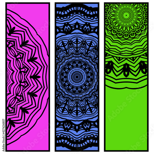 Card template with floral mandala pattern. Business card for fitness center, sport emblem, meditation class. Vector illustration