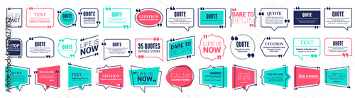 Quote box frame, big set. Texting quote boxes. Blank template quote text info design boxes quotation bubble blog quotes symbols. Creative vector banner illustration. Vector brushes background