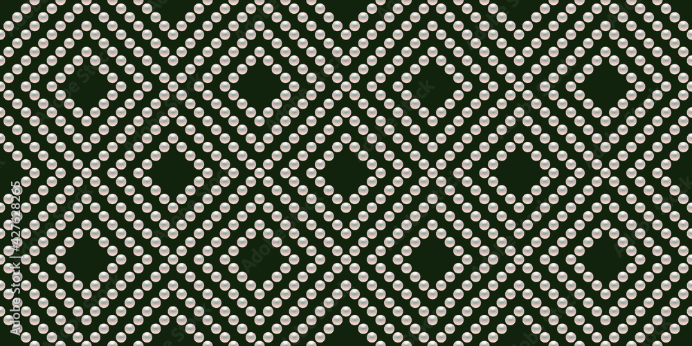 Green luxury background with small pearls and rhombuses. Seamless vector illustration. Green luxury background with small pearls and rhombuses. Seamless vector illustration.